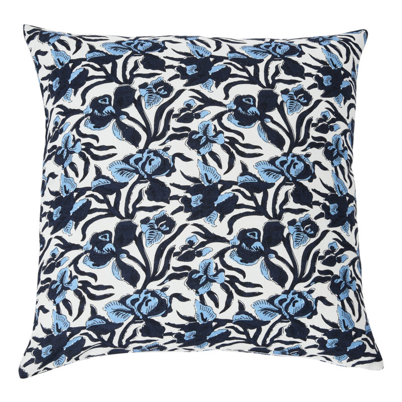 Eldana Floral Cotton Reversible Pillow Cover, Pillow Cover Only - No Insert, Blue/Black/White