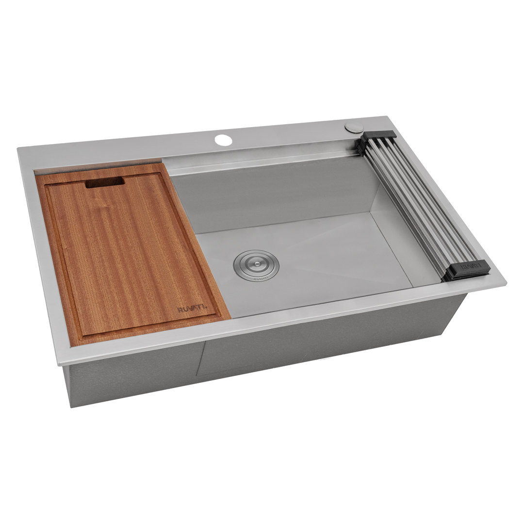 Ruvati 27 x 20 inch RV Workstation Drop-in Topmount Bar Prep Kitchen Sink 16 Gauge Stainless Steel Ruvati