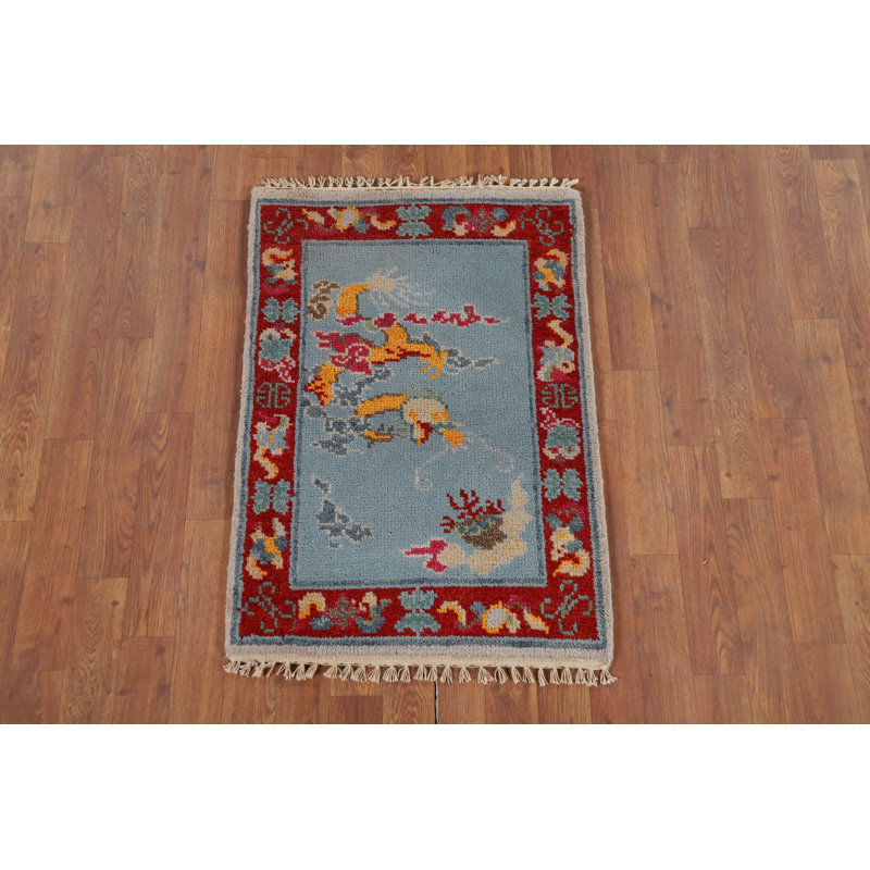 Tapis décoratif bleu clair art déco indien 2x3