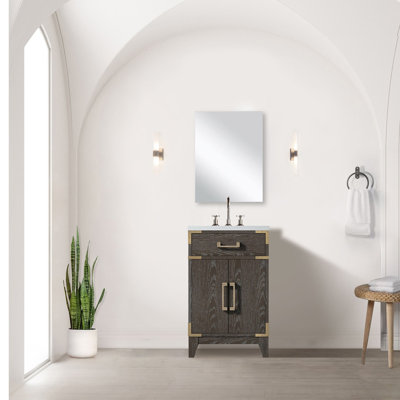 Ensemble de meuble-lavabo simple en chêne noir l 24 po x P 18 po, plateau en acrylique et robinet