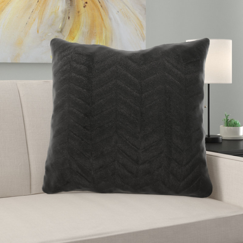 High Kicks Faux Fur Black Chevron Throw Pillow, Polyester, 18" x 18"