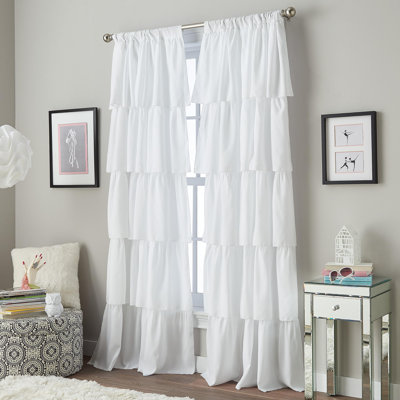 Flounced Curtain Panel, 84-Inch, White