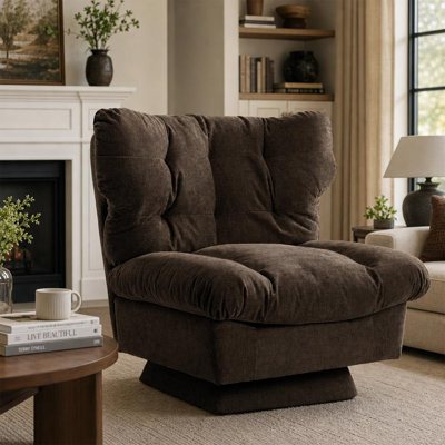 Fauteuil d'appoint pivotant de 30 po de largeur, fauteuil demi-tonneau rembourré en chenille moderne avec rotation à 360 °, base surdimensionnée, chaise longue à haut dossier pour le salon, la chambre à coucher et le bureau