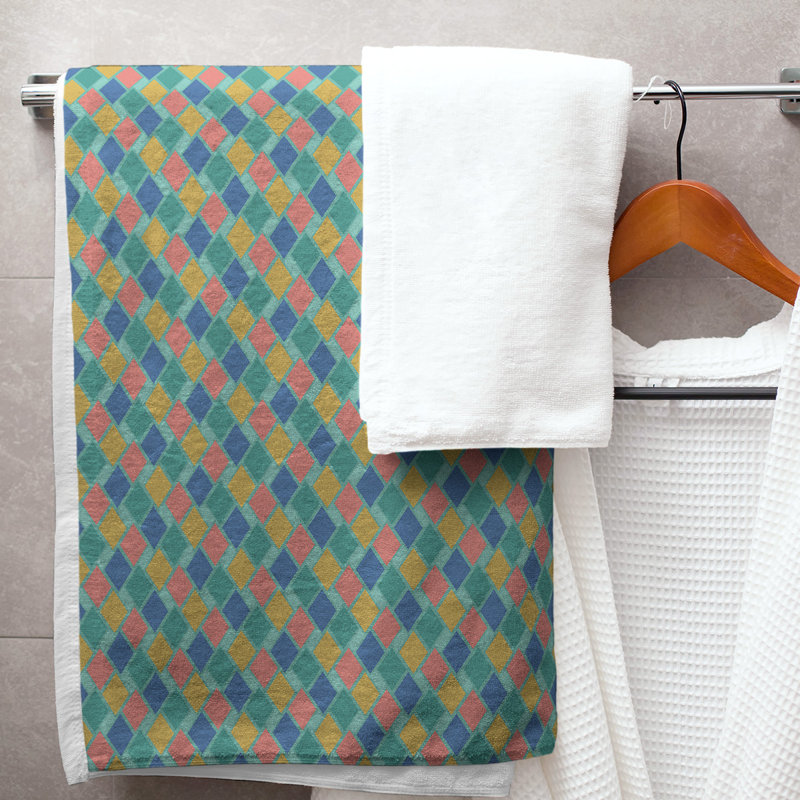Serviette de bain à losanges Retro, Vert/gris