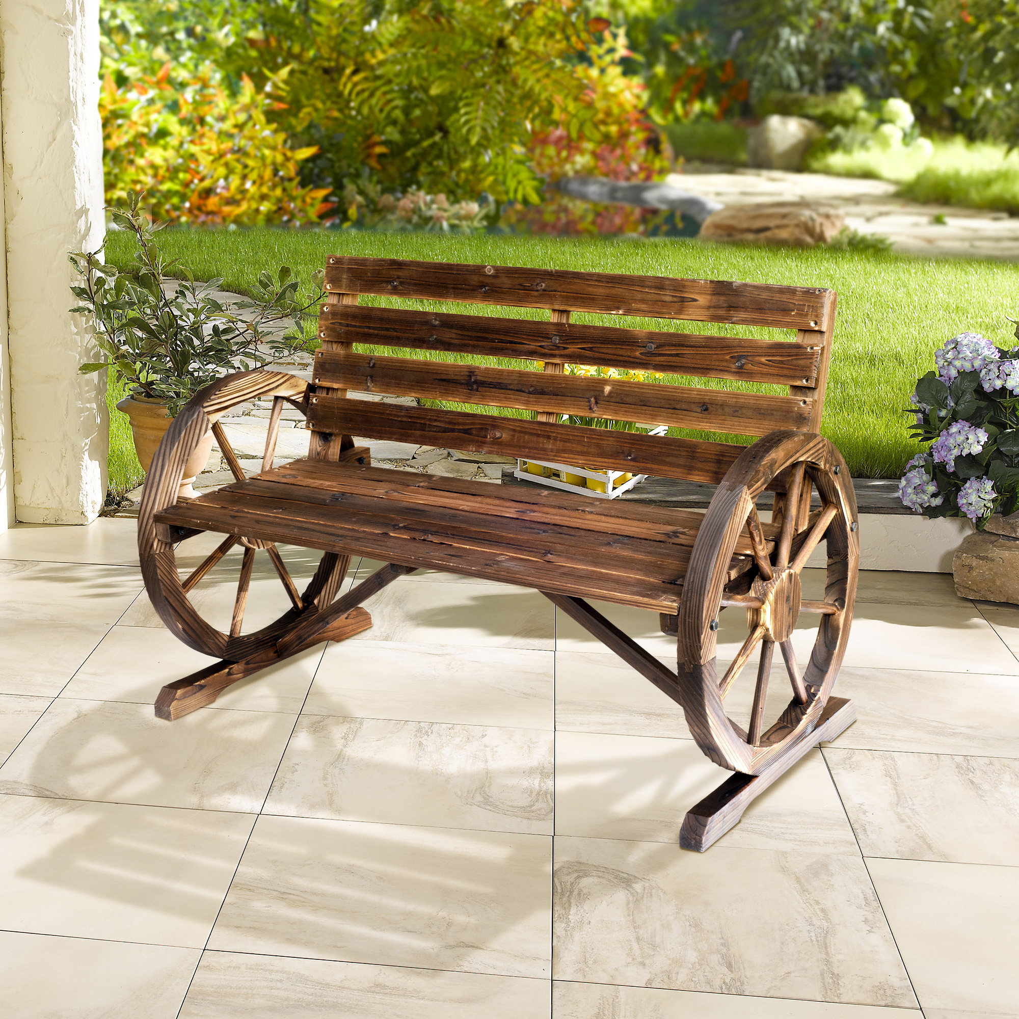 August Grove Banc à roulettes en bois Kasandra de 41 po, mobilier d ...