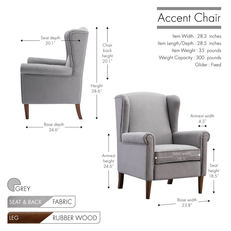 Jacy Wingback Chair, Grey