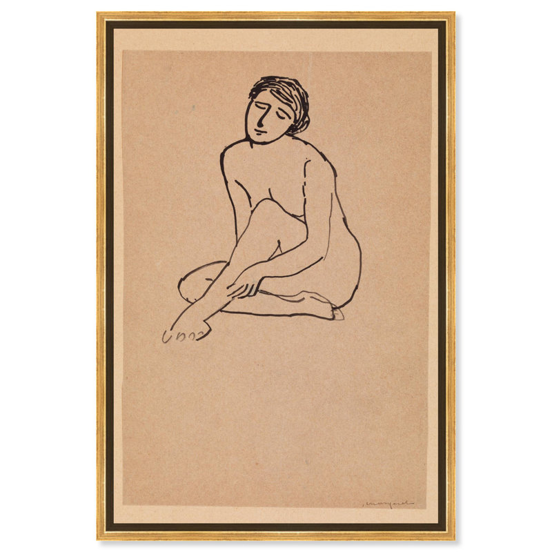 Woman Nude Sitting Canvas Nude Portrait Wall Art by Art Remedy, Gold Framed, 16" H x 11" W