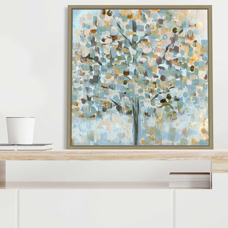 «Mosaic Tree» par Susan Jill - Peinture, L 27,5 po x H 27,5 po, Encadrement brun