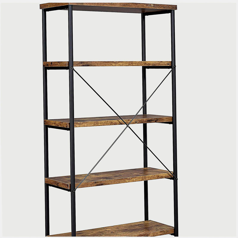 Antique Nutmeg and Black 4-shelf Bookcase, Brown