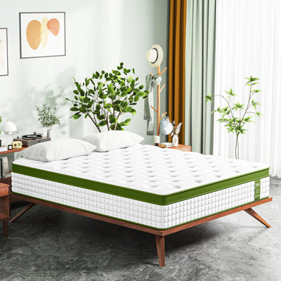 Grand matelas de 14 pouces dans une boîte, avec mousse viscoélastique gélifiée et ressorts ensachés, absorbant le bruit, isolant de mouvement,