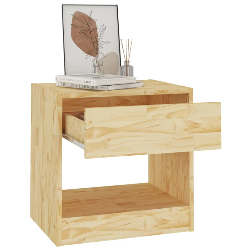 Giggetts 40cm W Solid Wood Bedside Table, Oak, 1