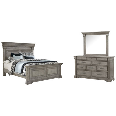Très grand lit à panneaux et commode avec miroir encadré Branice California