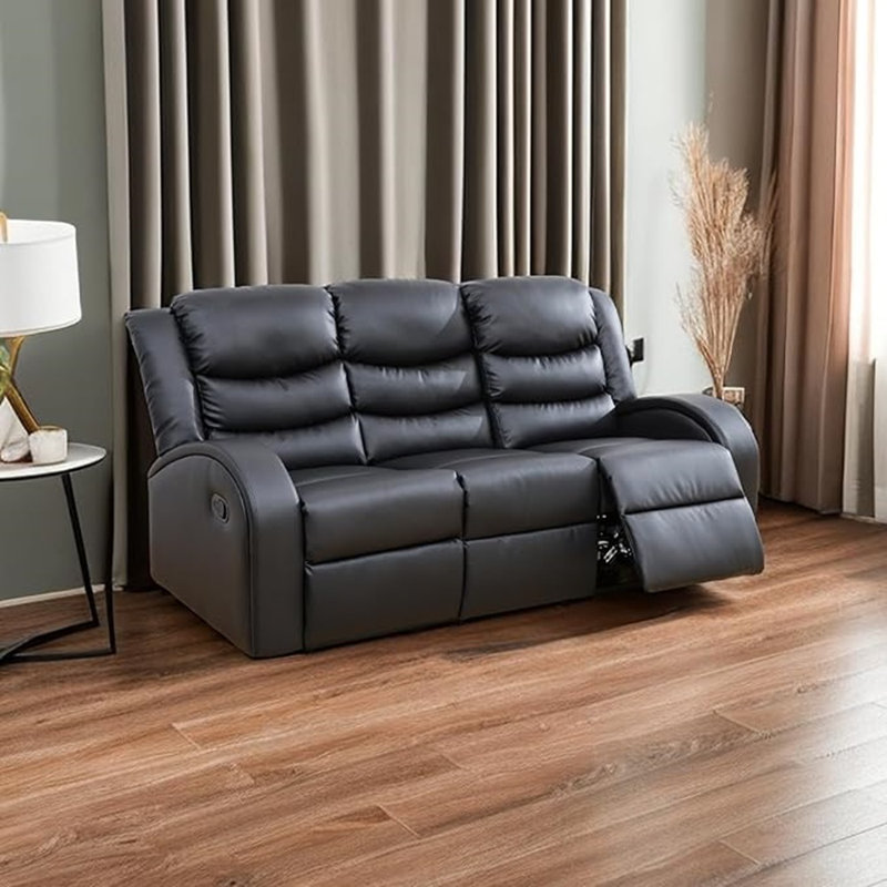 72.5'' Faux Leather Reclining Sofa, Black
