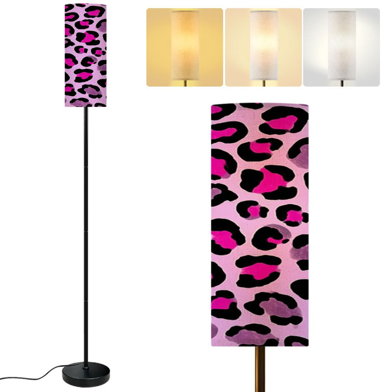  68.5" Standing Floor Lamp Leopard print colorful cheetah seamless Dimmable Metal Pole Lamp with Linen Lampshade LED Bulb Included