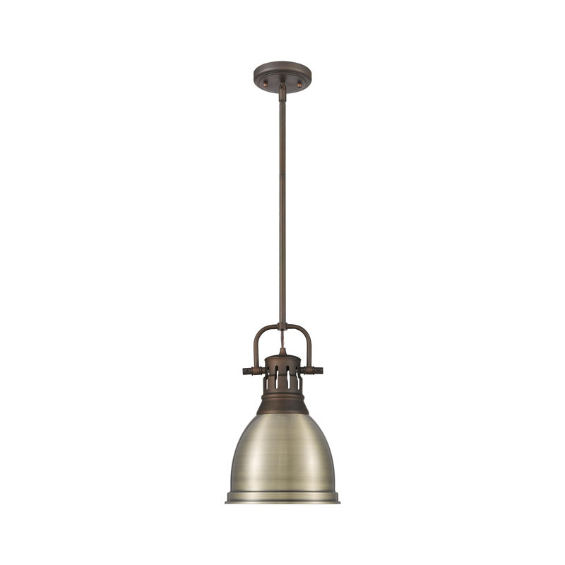 Petit luminaire suspendu avec tige Aljona, H 14,25 po x l 8,875 po x P 8,875 po, Doré, Bronze huilé