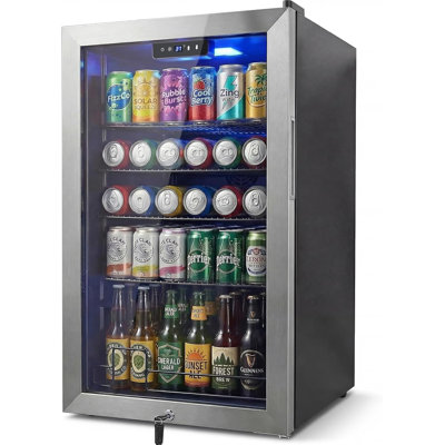 20 Inch Beverage Refrigerator, Mini Fridge With Glass Door For Soda Beer–130 Can Small Fridge For Home Office Bar, 3.4 Cu.ft Drink Cooler With Reversible Door, Digital Temperature Control