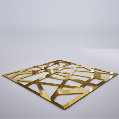 Harrisburg Decorative Fretwork Acrylic Wall Panels, Small, 11 3/8"W x 11 3/8"H x 1/8"T, Gold Mirror