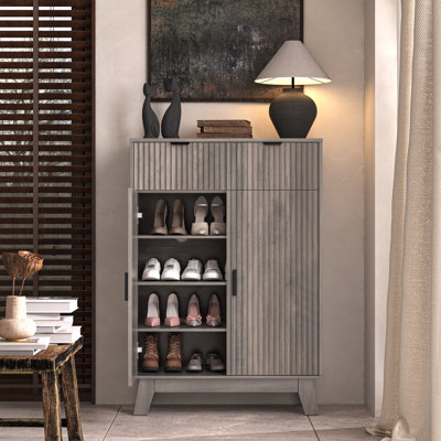Wavy-Design Double-Door Shoe Cabinet Large Capacity, Adjustable