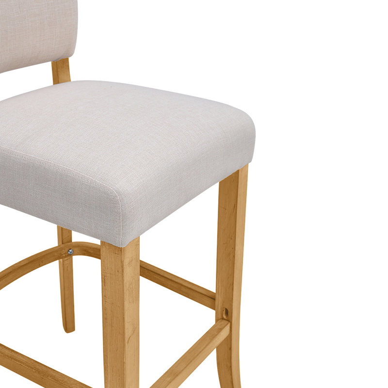 Upholstered Counter Stool with Solid Wood Frame, Beige