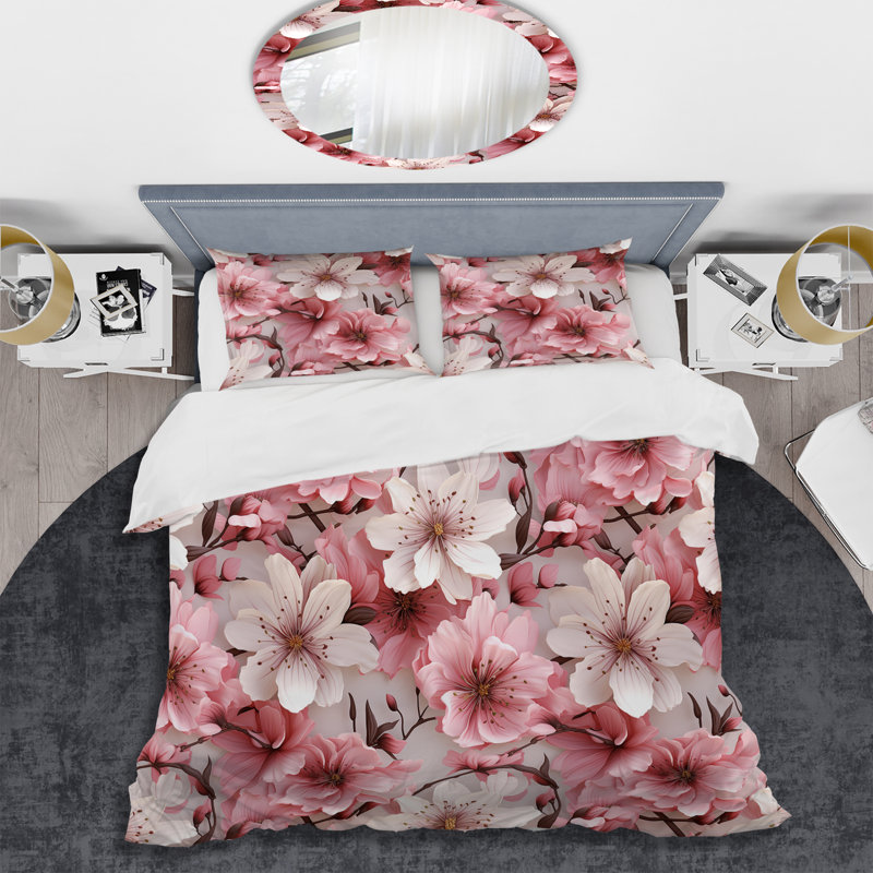 Pink And White Carnation Blossoming Grace I - Ensemble de housse de couette à motif floral