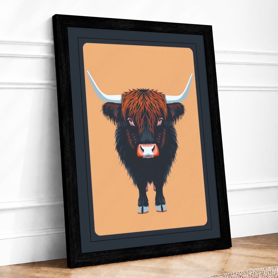 Highland Cattle Portrait Modern - Framed Print