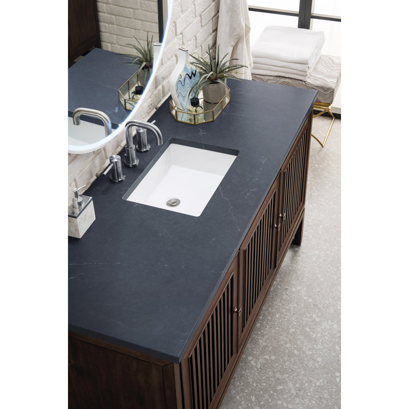 Athens 60'' W Single Vanity, Charcoal Soapstone, Glossy White, 8" Widespread