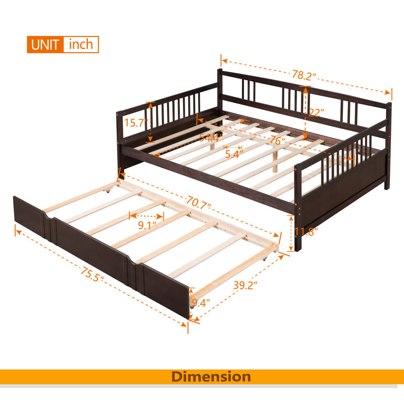 Daybed Wood Bed With Two Drawers, Espresso