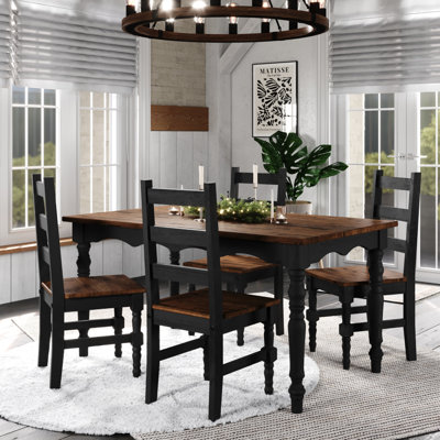 Dhven 4 - Person Pine Solid Wood Dining Set