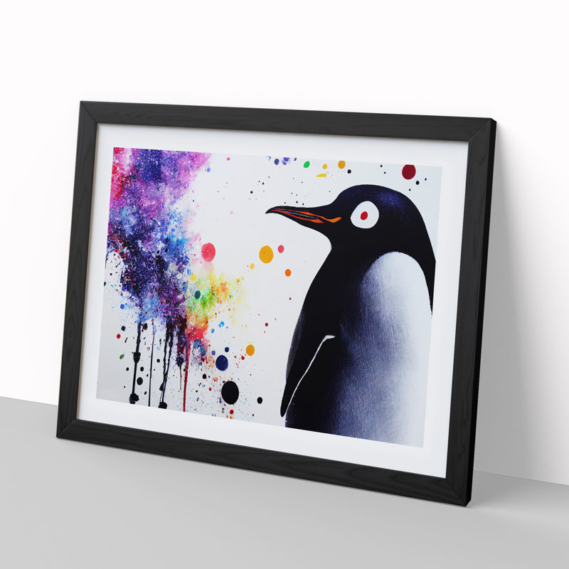 XH1022-6881X Penguin Splash Vol.2 - Single Picture Frame Print, Black Framed, 46cm H x 64cm W x 2cm D