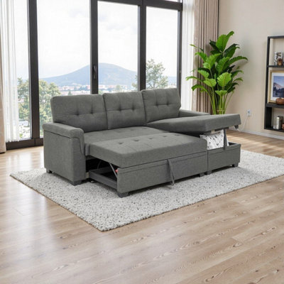 Reversible Chaise Sofa Bed - Linen Multi-Functional Convertible Sofa Modular Sectional Sofa Bed Home Theater Entertainment Seating Set