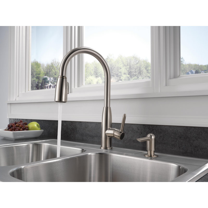 Peerless Faucets Pull Down Kitchen Faucet with Soap Dispenser, Stainless Steel