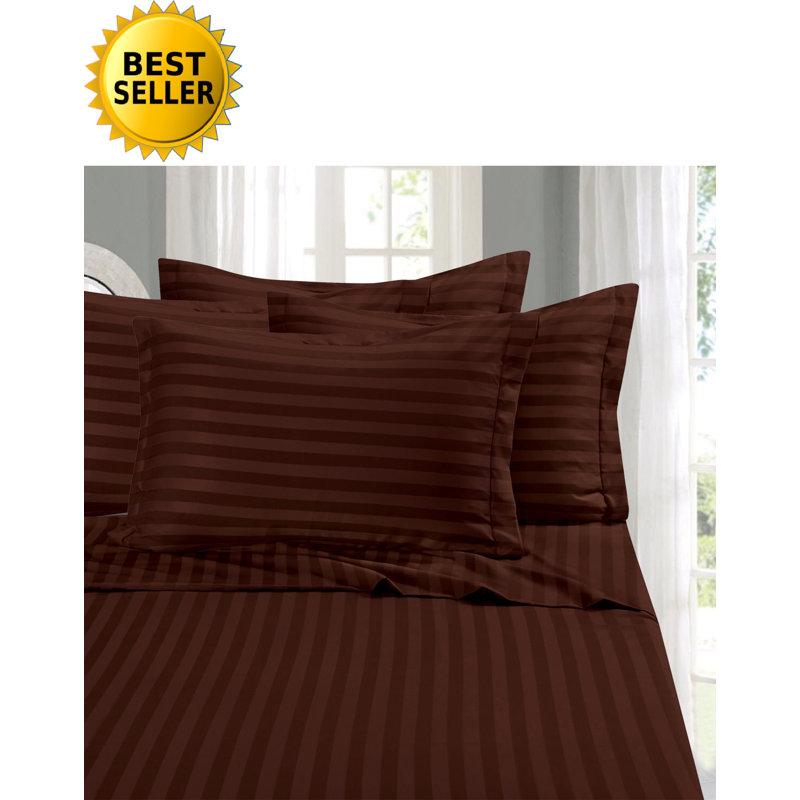 Elegant Comfort 6-Piece Damask Stripe Bed Sheet Set, 1500 Thread Count Microfiber, Wrinkle-Resistant, Brown, Full