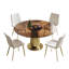 Table de salle à manger ronde de 53 pouces de luxe avec plateau en verre fumé, table de cuisine moderne pour 4 à 8 personnes, base en acier inoxydable doré et assemblage facile, table de petit-déjeuner peu encombrante pour les appartements