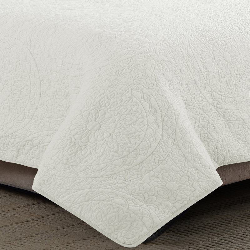 Ensemble de courtepointe Marissa, Courtepointe pour lit simple + 1 taie décorative, Ivoire
