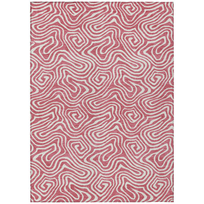 3' X 5' Blush And Ivory Abstract Washable Indoor Outdoor Area Rug