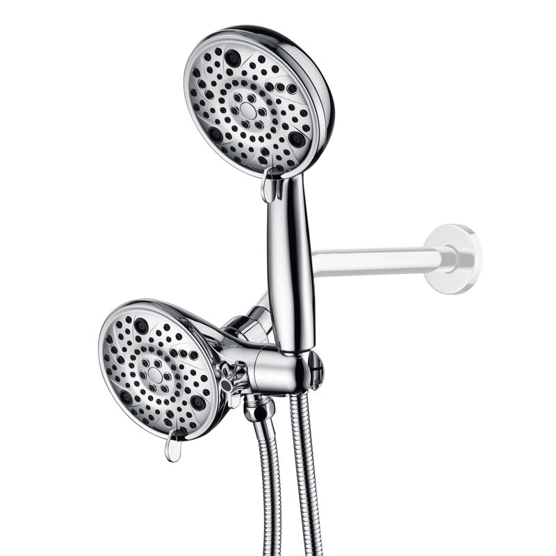 Combinaison de pluie haute pression 3 voies Sumerain pour couple avec boyau en acier inoxydable, double pomme de douche à 8 réglages de douche et douche à main séparément ou ensemble