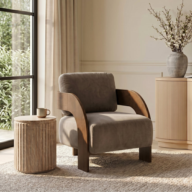 Fauteuil d'appoint Cedra, Velours taupe, Brun