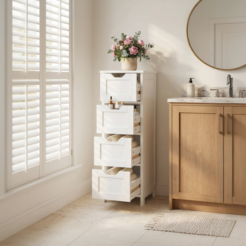 4-Drawer Narrow Bathroom Floor Cabinet with Space-Saving Vertical Design