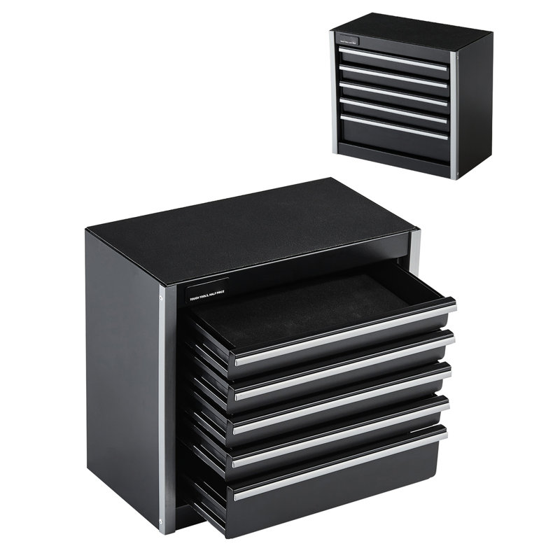 Boîte à outils portative noire de 8,6 pouces avec 5 tiroirs, convenant au bureau et à la chambre à coucher, rangement multifonctionnel, boîte en métal avec rails de tiroir lisses, bijoux de rangement noirs et efficaces, couche