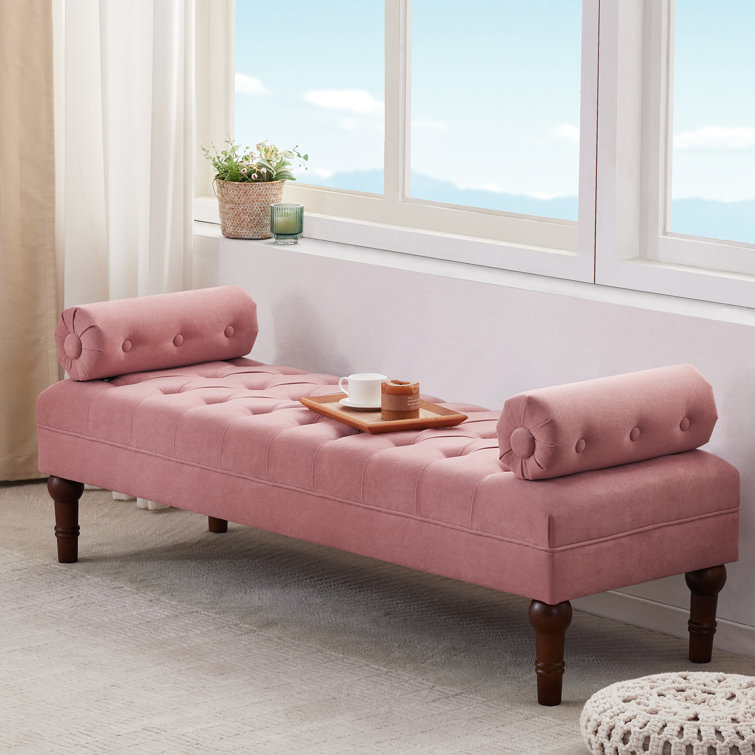 1-Shelf Pink Pantry Organizer with Pink Velvet Upholstered Ottoman, Foot Stool for Bedroom