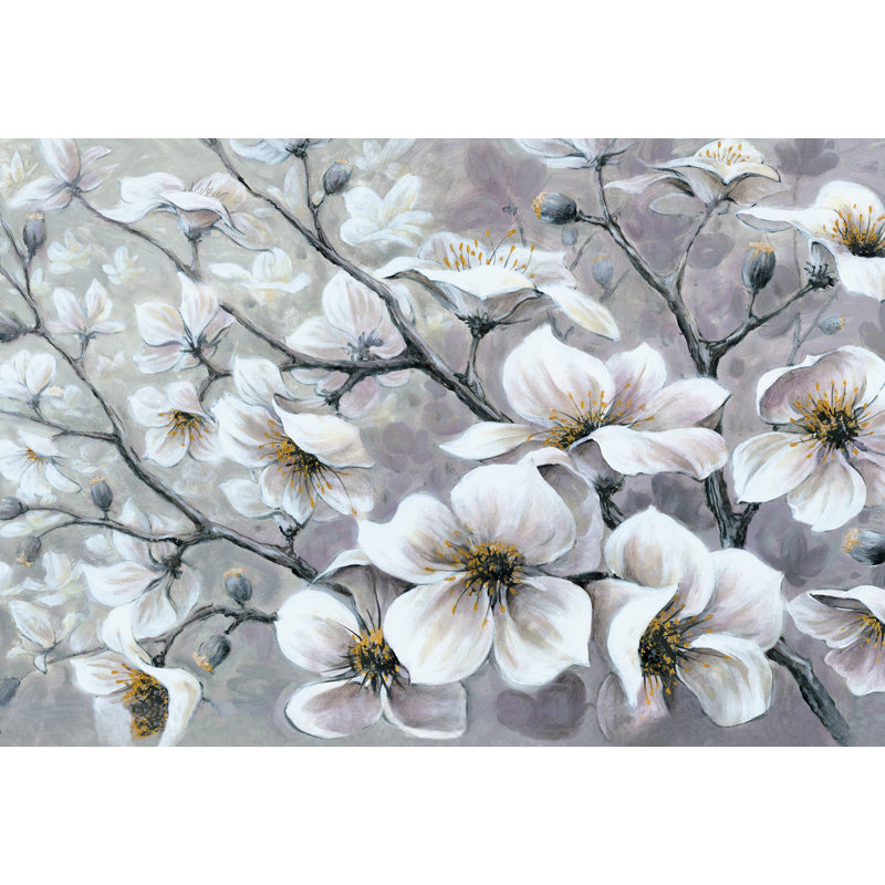 White And Gold Flowers 3 - Wrapped Canvas Art Prints, 30cm H x 46cm W