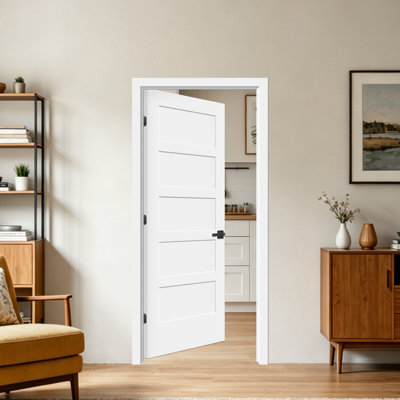 Truly Prehung Interior Door (no Assembly Required)  White Primed 5-panel Paneled Solid Core Shaker Wood Door With 4-9/16" Jambs