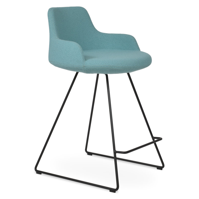 Tabouret de bar et de bar Dervish, Noir, Bleu vert, Tabouret de comptoir (siège d'une hauteur de 24,5