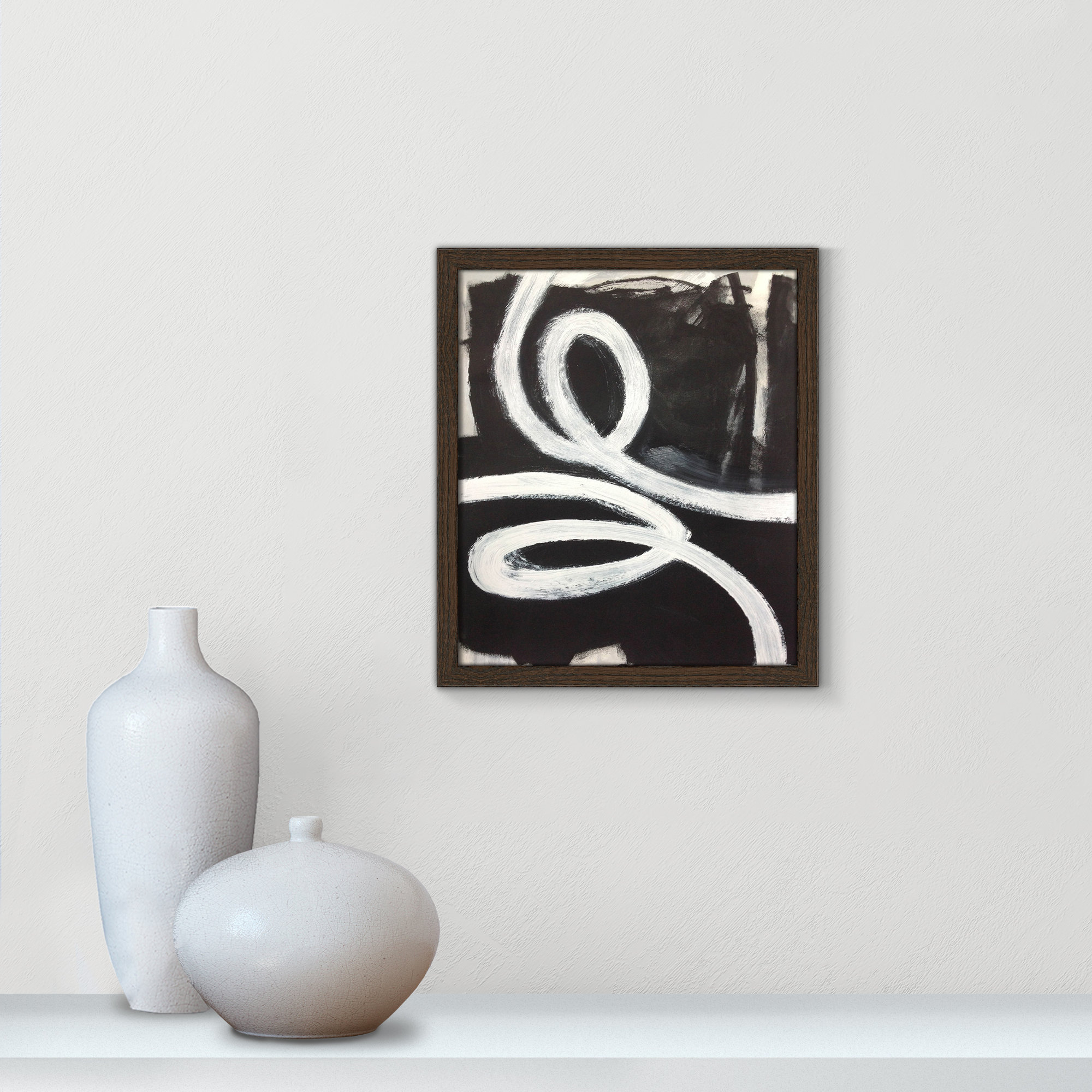 Swirly Swirls I by Casa Fine Arts, 15" H x 13" W x 0.75" D, Walnut Slim Unmatted Picture Framed