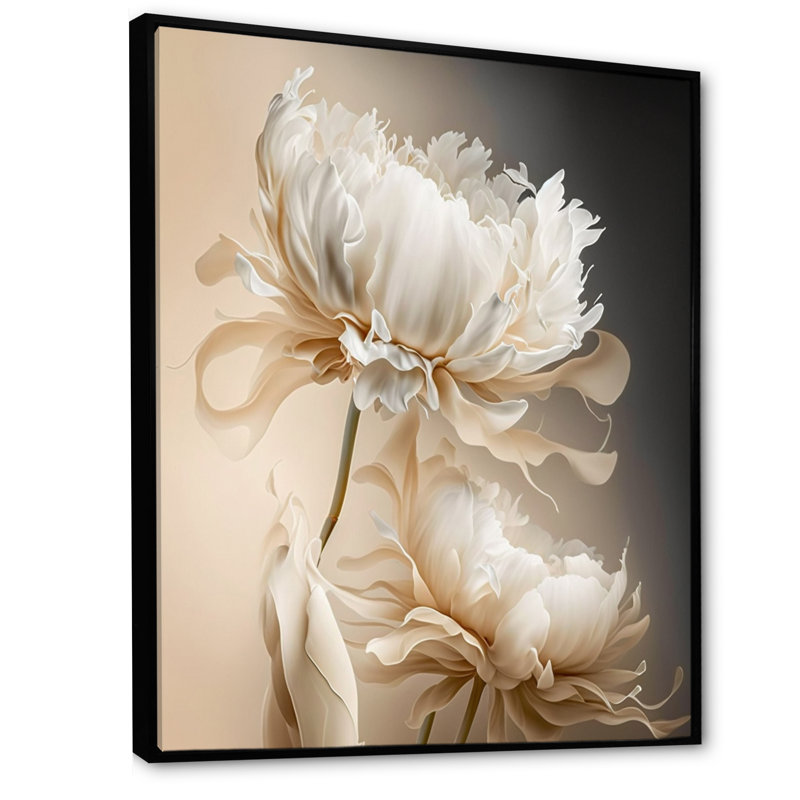Peony Flower I - Print on Canvas, 32" H x 24" W, Black Floater Framed
