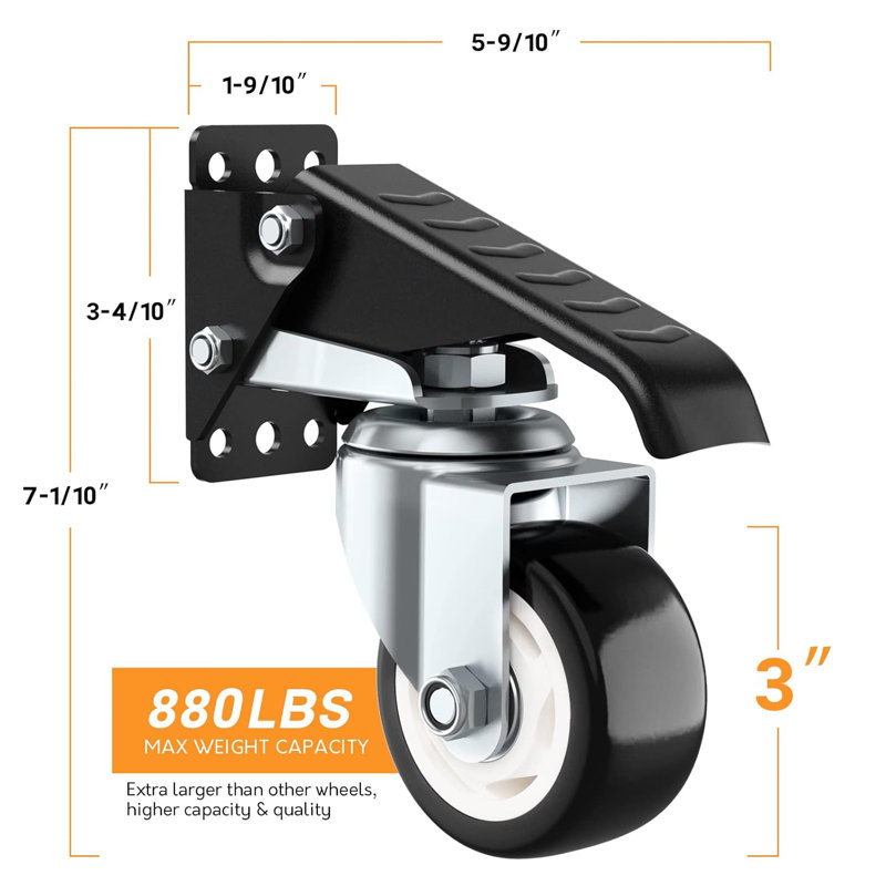 4 PCS Workbench Casters Kit, Heavy Duty Casters with Brake with Lifting and Lowering Function,Quick Release Stepdown Caster for Workbenches, Tables, Load 880LBS