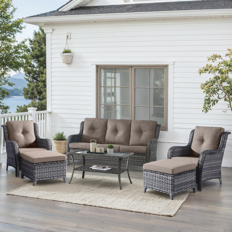 Carolina 5-Person Square Outdoor Conversation Set With 3-Seat Sofa And Armchair, Beige