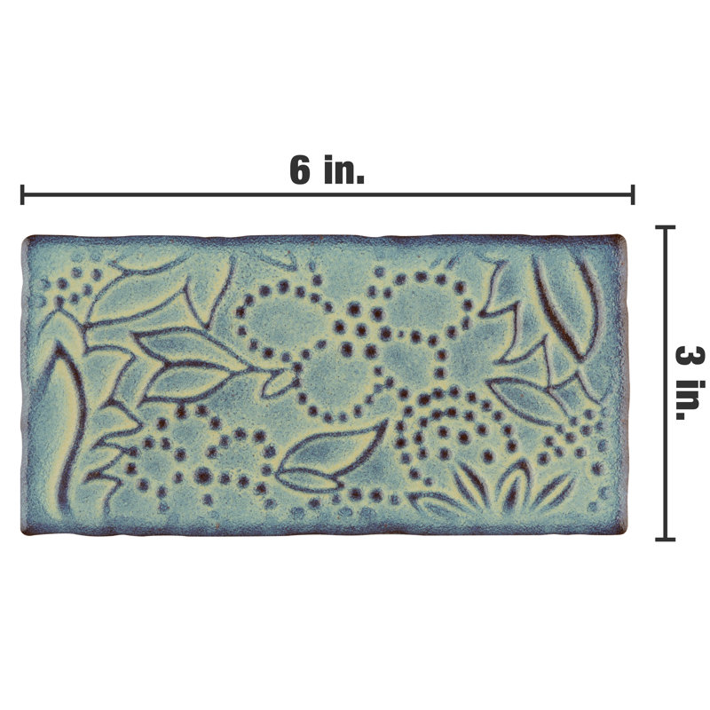 Antic Feelings 3" x 6" Ceramic Patterned Subway Tile, Feelings Aguamarina