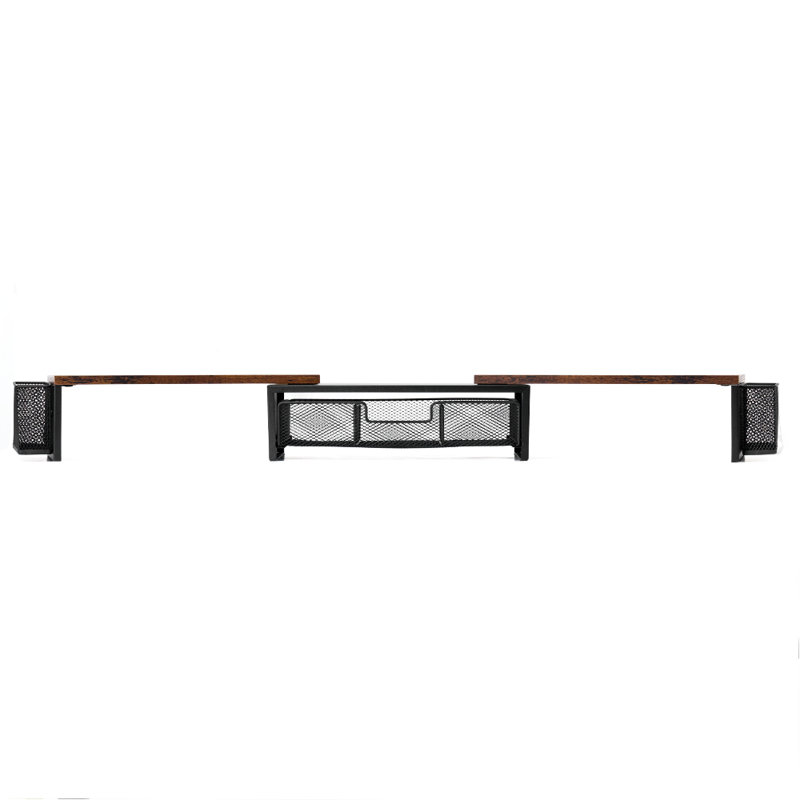 Support de bureau double extensible pour bureau avec tiroir, brun rustique 28 "- 41"