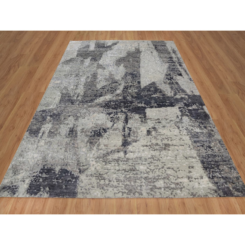 Tapis oriental rectangulaire gris en laine noué à la main 8 pi 2 po x 10 pi 0 po - MOA10291827